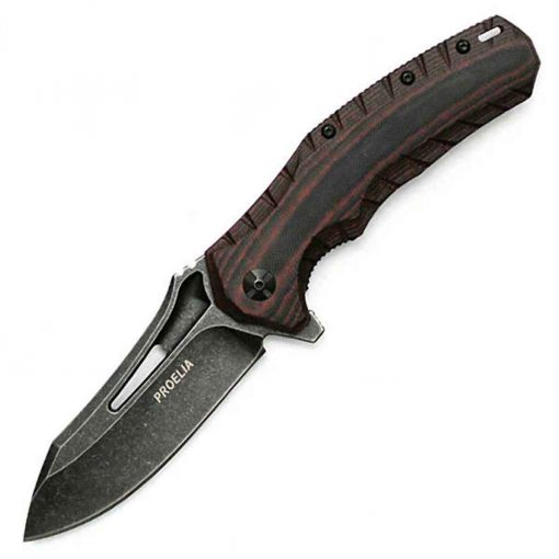 Proelia TX020BW Fine Edge Drop Point Blade Knife Black/Red - TX020RB