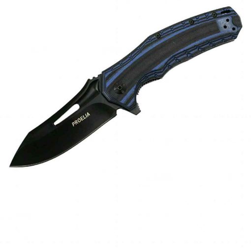 Proelia TX020 Folder 4in Black Drop Blade Black-Blue G-10 - TX020BLBK