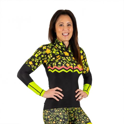 Shebeest Women's Virtue Ground Cover- BK/Electric Lime Long Sleeve Cycling Jersey - 3515-GCBE
