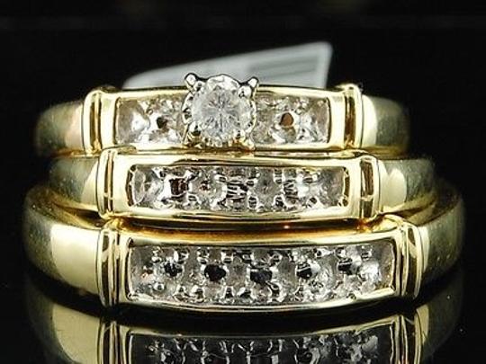 10k Mens Ladies Yellow Gold Diamond Engagement Ring Wedding Band Trio Bridal Set