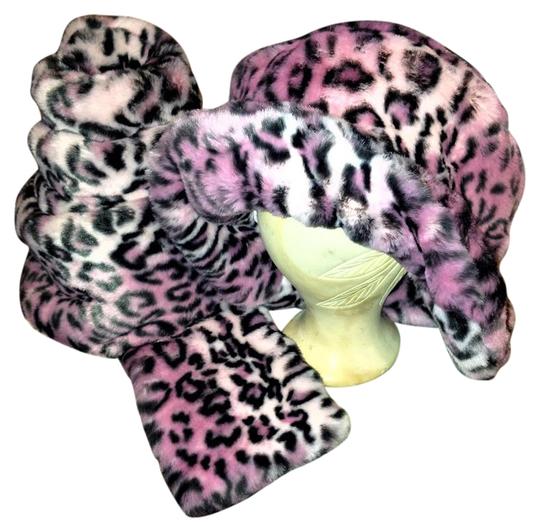 Ben Berger  Pink Faux Fur Leopard Print & Scarf Hat